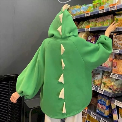 Cute 3d dinosaur cartoon costume loose fleece hoodie jacket sweatshirt aesthetic casual e-girl kawaii korean japanese harajuku - Thumbnail 4