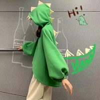 Cute 3D Dinosaur Cartoon Costume Loose Fleece Hoodie Jacket Sweatshirt Aesthetic Casual E-Girl Kawaii Korean Japanese Harajuku - Thumbnail 2
