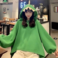 Cute 3D Dinosaur Cartoon Costume Loose Fleece Hoodie Jacket Sweatshirt Aesthetic Casual E-Girl Kawaii Korean Japanese Harajuku - Thumbnail 3