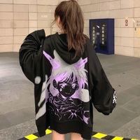 Cute Purple Anime Girl Graphic Print Oversize Long Sleeve Shirt Hoodie Punk Goth Aesthetic Casual E-Girl Kawaii Korean Japanese Harajuku - Thumbnail 6