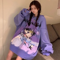 Cute Purple Anime Girl Graphic Print Oversize Long Sleeve Shirt Hoodie Punk Goth Aesthetic Casual E-Girl Kawaii Korean Japanese Harajuku - Thumbnail 7