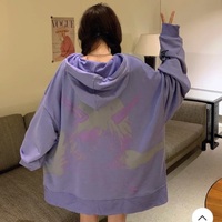 Cute Purple Anime Girl Graphic Print Oversize Long Sleeve Shirt Hoodie Punk Goth Aesthetic Casual E-Girl Kawaii Korean Japanese Harajuku - Thumbnail 8