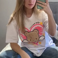 Cute Plush Bear Angel Love Heart Print Sleeveless Short Sleeve Shirt Top Aesthetic Casual E-Girl Kawaii Korean Japanese Harajuku - Thumbnail 7