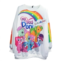 Cute Rainbow Colorful Pony Cartoon Print Oversized Sweatshirt Long Sleeve Shirt Pullover Aesthetic Casual E-Girl Kawaii Korean Japanese Harajuku - Thumbnail 8