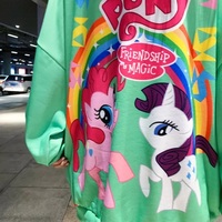 Cute Rainbow Colorful Pony Cartoon Print Oversized Sweatshirt Long Sleeve Shirt Pullover Aesthetic Casual E-Girl Kawaii Korean Japanese Harajuku - Thumbnail 4