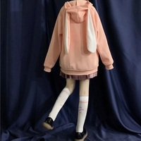 Cute Rabbit Ears Embroidery Loose Long Sleeve Sweatshirt Zip Up Hoodie Aesthetic Casual E-Girl Kawaii Korean Japanese Harajuku - Thumbnail 6