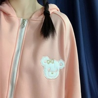 Cute Rabbit Ears Embroidery Loose Long Sleeve Sweatshirt Zip Up Hoodie Aesthetic Casual E-Girl Kawaii Korean Japanese Harajuku - Thumbnail 8