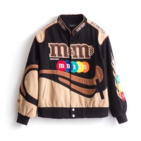 Cute Chocolate Embroidery Patch Retro Oversize Vintage Racer Jackets Long Sleeve Pullover Aesthetic Casual E-Girl Kawaii Korean Japanese Harajuku - Thumbnail 1
