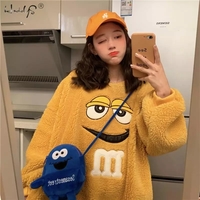Cute Chocolate M Funny Cartoon Plush Oversize Long Sleeve Shirt Hoodie Pullover Sweatshirt Aesthetic Casual E-Girl Kawaii Korean Japanese Harajuku - Thumbnail 5