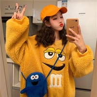 Cute Chocolate M Funny Cartoon Plush Oversize Long Sleeve Shirt Hoodie Pullover Sweatshirt Aesthetic Casual E-Girl Kawaii Korean Japanese Harajuku - Thumbnail 6
