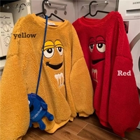 Cute Chocolate M Funny Cartoon Plush Oversize Long Sleeve Shirt Hoodie Pullover Sweatshirt Aesthetic Casual E-Girl Kawaii Korean Japanese Harajuku - Thumbnail 4