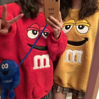 Cute chocolate m funny cartoon plush oversize long sleeve shirt hoodie pullover sweatshirt aesthetic casual e-girl kawaii korean japanese harajuku - Thumbnail 4