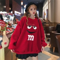 Cute Chocolate M Funny Cartoon Plush Oversize Long Sleeve Shirt Hoodie Pullover Sweatshirt Aesthetic Casual E-Girl Kawaii Korean Japanese Harajuku - Thumbnail 1
