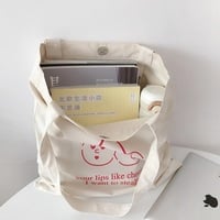 Cute Strawberry Cherry Print Canvas Tote Bag Eco Shopping Shoulder Bag Aesthetic Casual Summer E-Girl Kawaii Korean Japanese Harajuku - Thumbnail 6