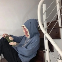 Cute Funny Shark Cartoon Patchwork Oversize Hoodie Sweatshirt Long Sleeve Pullover Aesthetic Casual E-Girl Kawaii Korean Japanese Harajuku - Thumbnail 5