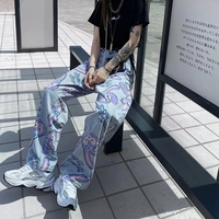 Cute Bunny Rabbit Cartoon Print High Waisted Denim Long Wide Leg Jeans Pants Trouser Aesthetic Casual Summer E-Girl Kawaii Korean Japanese Harajuku - Thumbnail 5