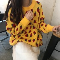 Sweet Women Sweaters Strawberries Print  - Thumbnail 4