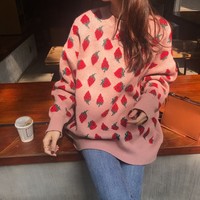 Sweet Women Sweaters Strawberries Print  - Thumbnail 3