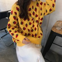 Sweet Women Sweaters Strawberries Print  - Thumbnail 5