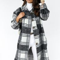  Checked Women Jacket Oversize Long Coat - Thumbnail 4