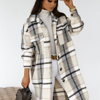  checked women jacket oversize long coat