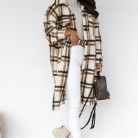  Checked Women Jacket Oversize Long Coat - Thumbnail 3