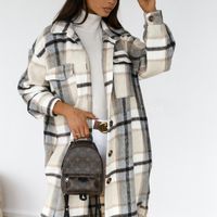  Checked Women Jacket Oversize Long Coat - Thumbnail 1