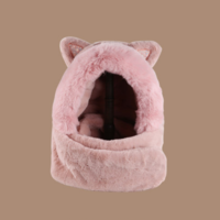 Cute Scarf Bear Cat Kitty Neko Ears Three Piece Sweet Hood Plush Thick Warm Winter Gloves Hat - Thumbnail 5