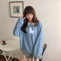  Long Sleeve Sweatshirt Blue Fashion Hoodie - Thumbnail 4