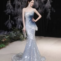 Mermaid sequins long prom dress A line evening dress - Thumbnail 2