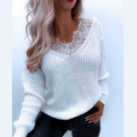 Lace Casual Solid Color Long-Sleeved Sweater - Thumbnail 1