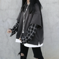  Gothic Style Hoodie Patchwork Grunge  - Thumbnail 1