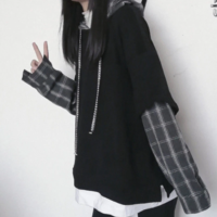  Gothic Style Hoodie Patchwork Grunge  - Thumbnail 4