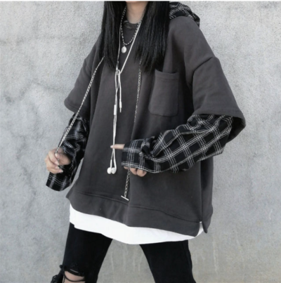  Gothic Style Hoodie Patchwork Grunge 