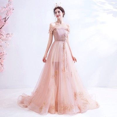 Pink tulle long a line prom dress pink evening dress - Thumbnail 2