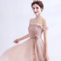 Pink tulle long A line prom dress pink evening dress - Thumbnail 2