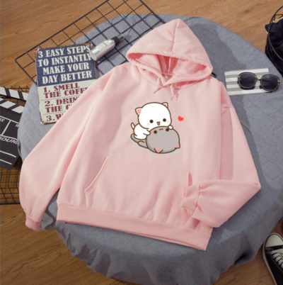 Cute Cat Cartoon Print Hoodies Women