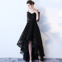 Black lace high low prom dress, long sleeve evening dress,1195 - Thumbnail 1