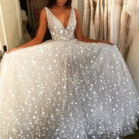 Sparkle White Sequin Prom Dresses,V-Neck A line Evening Dresses,1197 - Thumbnail 2