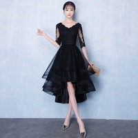 Black v neck tulle lace short prom dress, homecoming dress,1204 - Thumbnail 1