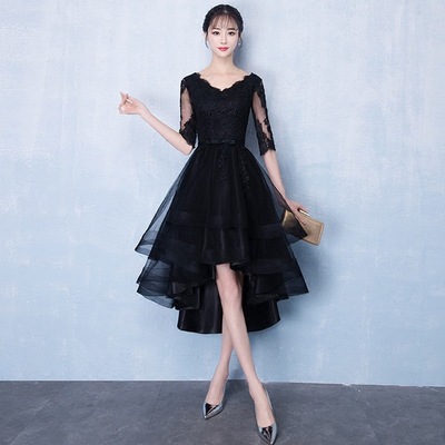 Black v neck tulle lace short prom dress, homecoming dress,1204