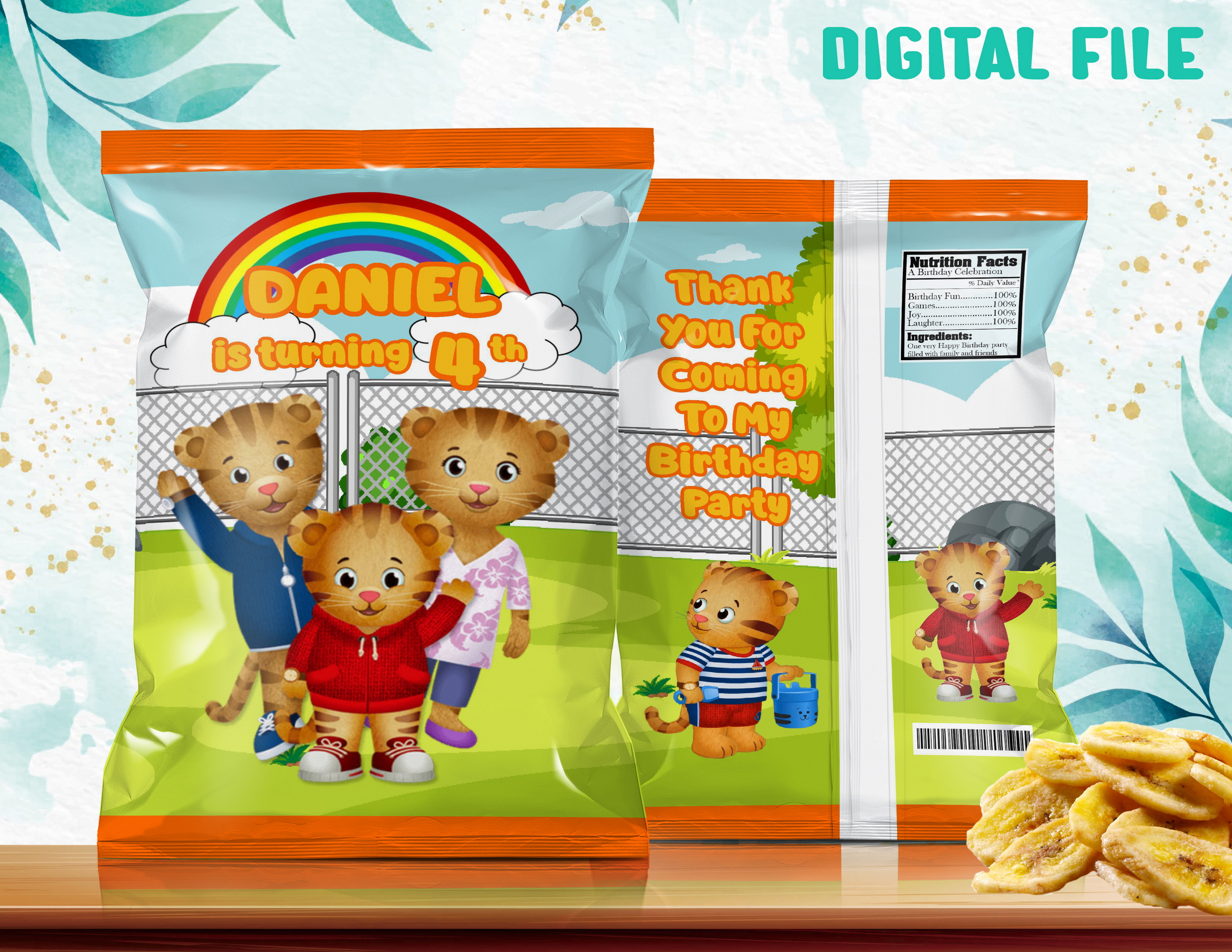 Daniel Tiger Chip Bag Label, Daniel Tiger Snack Bag, Daniel Tiger Party