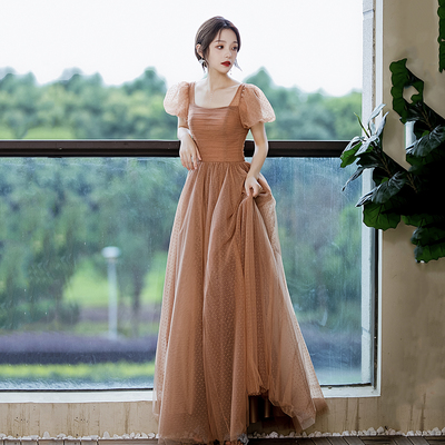 Cute tulle long prom dress a line evening gown