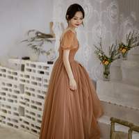 Cute tulle long prom dress A line evening gown - Thumbnail 2