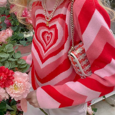 Love heart color block knitted sweater