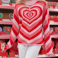 Love Heart Color Block Knitted Sweater - Thumbnail 1