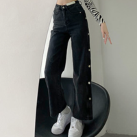 Free Shipping-SIDE BUTTON JEANS - Thumbnail 2