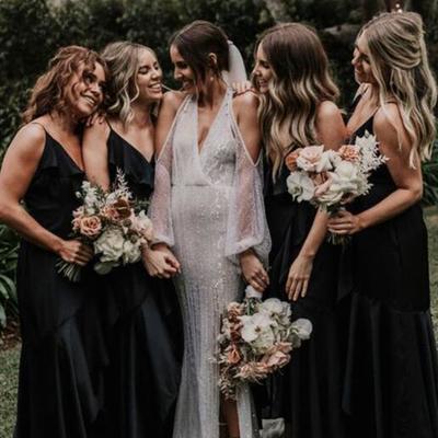 A line v neck black chiffon bridesmaid dresses - Thumbnail 3