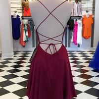 Sexy Burgundy Homecoming Dresses,Cross Back Prom Dresses - Thumbnail 1