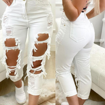 Women's white ripped jeans